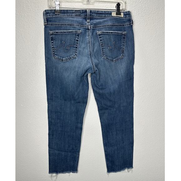 AG Medium Wash Whiskered Raw Hem Stilt Crop Cigarette Crop Jean 29 - Picture 7 of 15